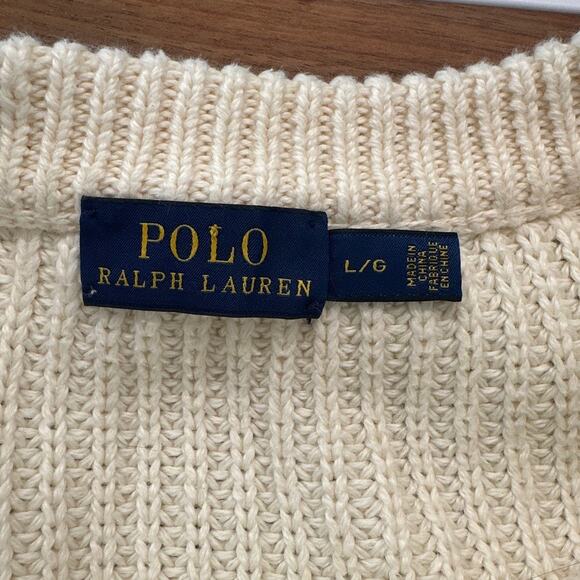 Polo Ralph Lauren Women's Cream 100% Cotton Chunky Knit Sweater, Size L, EUC - Picture 3 of 5